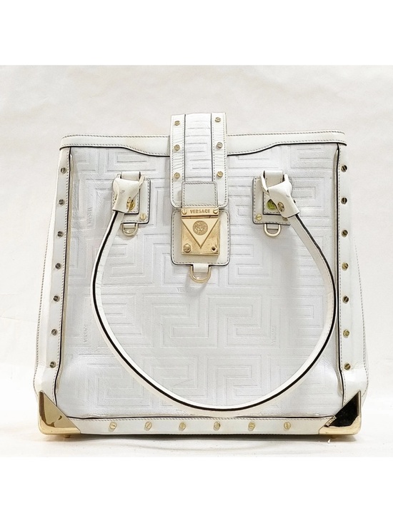 Versace Handbags - Versace White Embossed Tote with Gold Hardware Accents